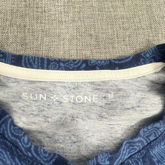 NEW Mens Sun + Stone Printed Shirt Blue Round Neck Long Sleeve Medium Cotton Ble - Picture 3 of 11